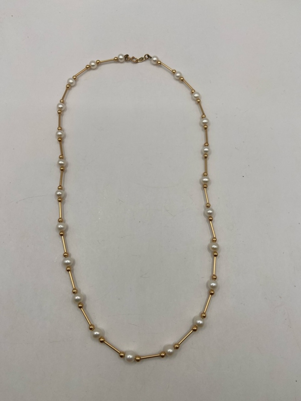 Rare 14K Yellow Gold 5mm Cultured Pearl By The Yard Station Necklace 18”L - Picture 6 of 9